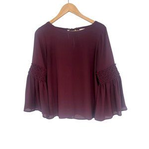 Size Small Petite LOFT WINE‎ BELL SLEEVE BLOUSE TOP Shirt Boho Chic Bohemian